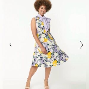 NWT Unique Vintage Purple & Yellow Floral Dress - L